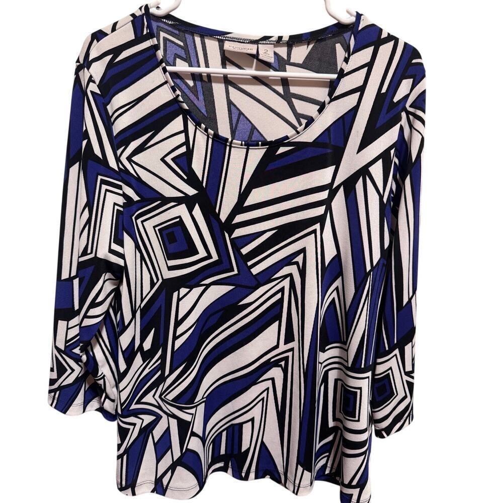 Chico's Geometric Print Scoop Neck Blouse in Purple , Black & White